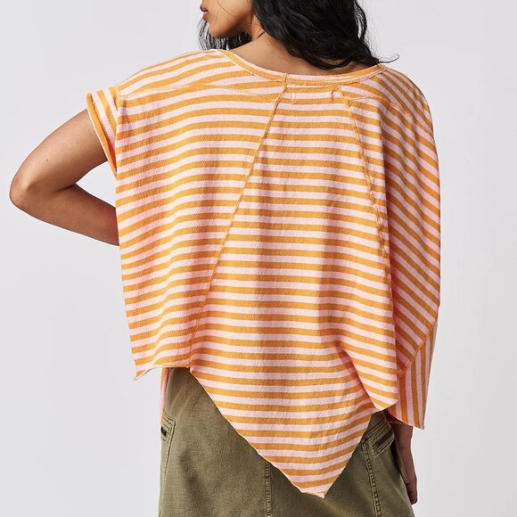 Free People Orange and White Striped Short Sleeve Tee - Picture 3 of 4